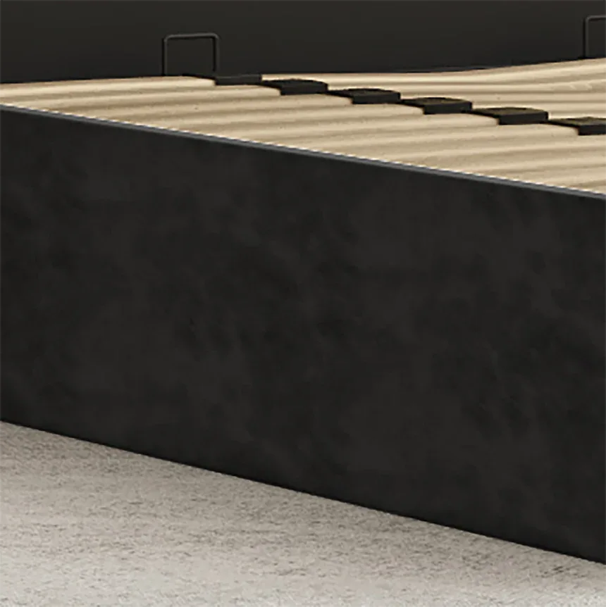 Elegant King Bedframe Charcoal Velvet Fabric with Gas Lift Storage and Golden Trim - Mekamart Australia