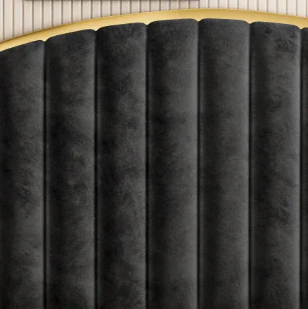 Elegant King Bedframe Charcoal Velvet Fabric with Gas Lift Storage and Golden Trim - Mekamart Australia