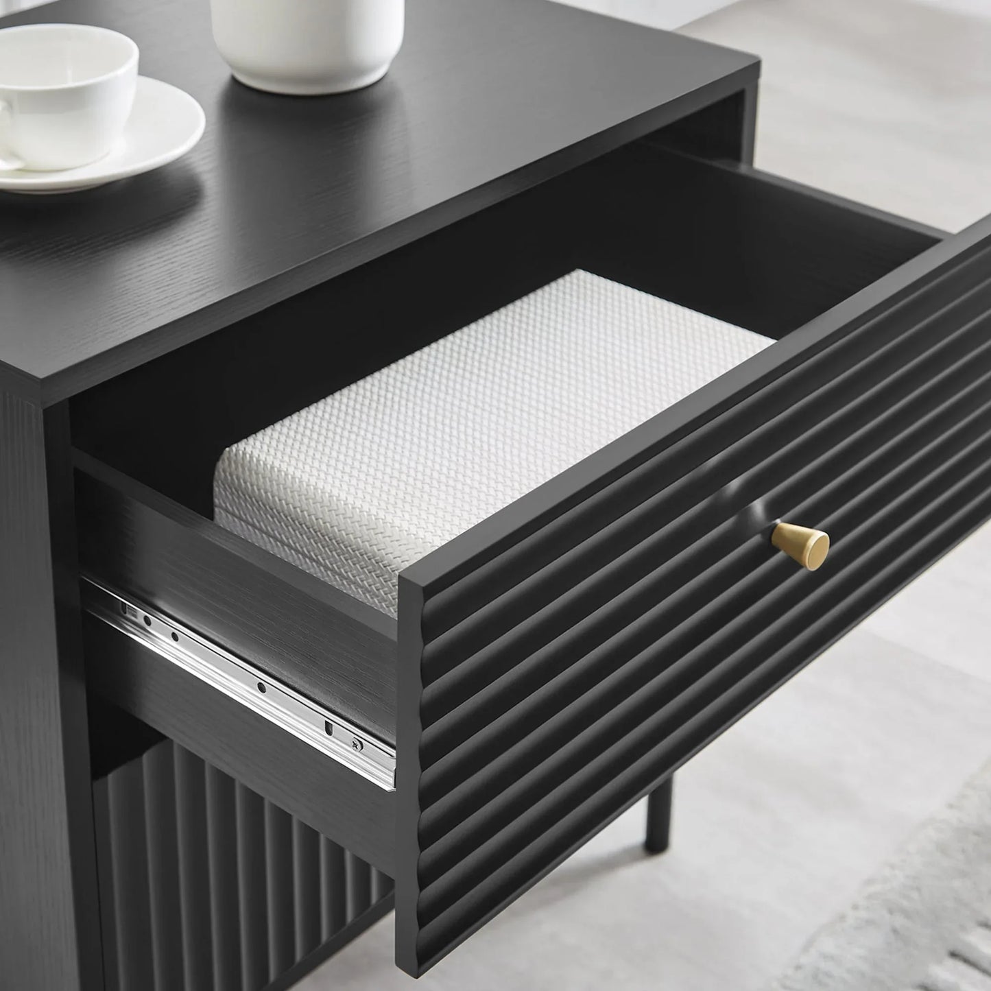 Lisa Wavy Fluted Bedside Table in Black - Mekamart Australia