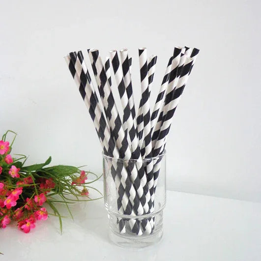 1000 Bulk Wholesale Pack Black White Drinking Straws Biodegradable Eco Paper Birthday Party Event Bistro Bar Cafe Take Away - Mekamart Australia