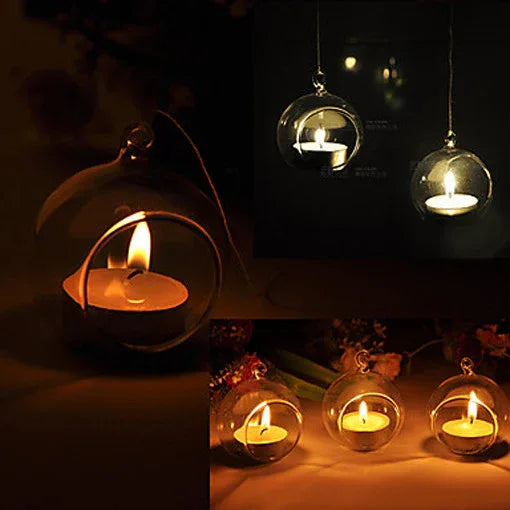 50 x Wholesale Lot of Hanging Clear Glass Ball Tealight Candle Holder - 8cm Diameter / High - Wedding Globe Decoration Terrarium Succulent Plant Mini Garden Holder Decor Craft Gift - Mekamart Australia