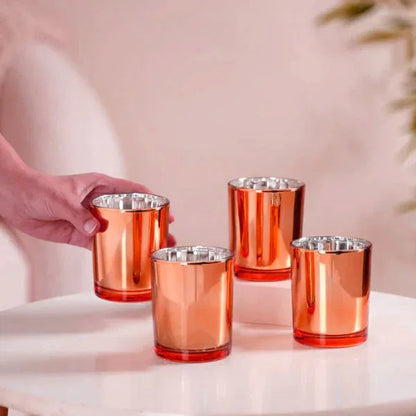 10 Pack Copper Votive Tealight Candle Holders Valentines Day Mercury Wedding Decor Glass Candlestick Party Decorations Bridal Baby Shower Event - Mekamart Australia