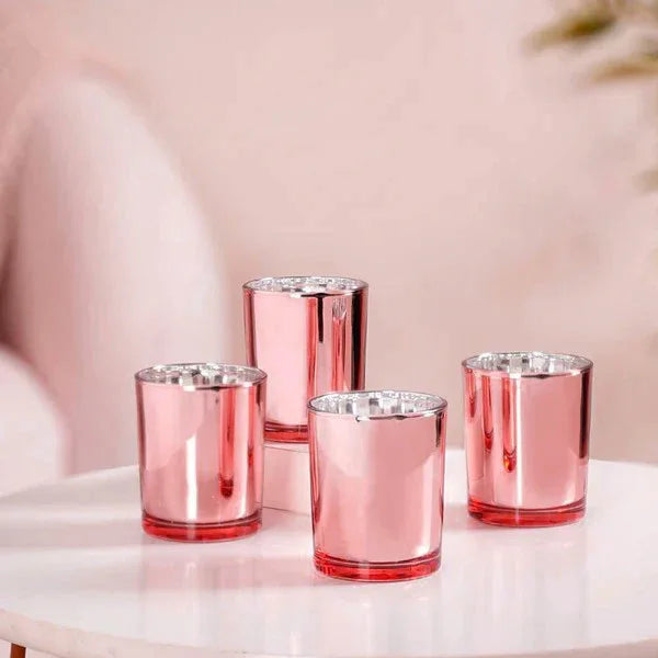 10 Pack Rose Gold Pink Votive Tealight Candle Holders Valentines Day Mercury Wedding Decor Glass Candlestick Party Decorations Bridal Baby Shower Event - Mekamart Australia