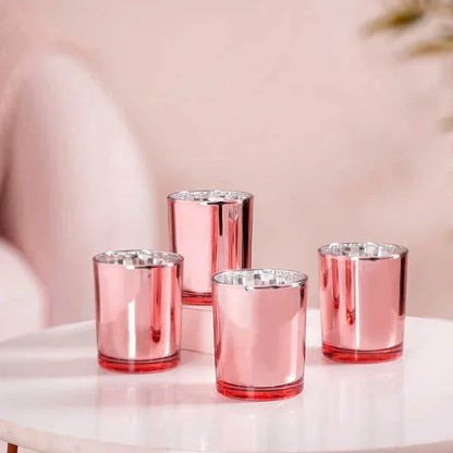 10 Pack Rose Gold Pink Votive Tealight Candle Holders Valentines Day Mercury Wedding Decor Glass Candlestick Party Decorations Bridal Baby Shower Event - Mekamart Australia