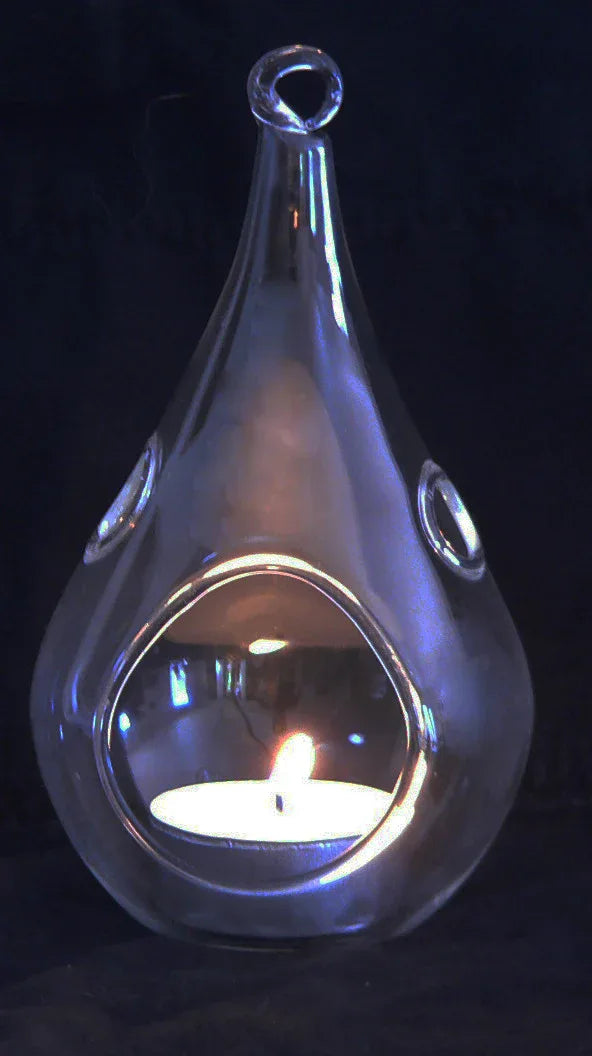 25 Bulk Pack of Hanging Clear Glass Tealight Candle Holder Tear Drop Pear Hour Glass Shape - 20cm High Terrarium Plant Mini Garden Holder Decoration Craft Gift - Mekamart Australia