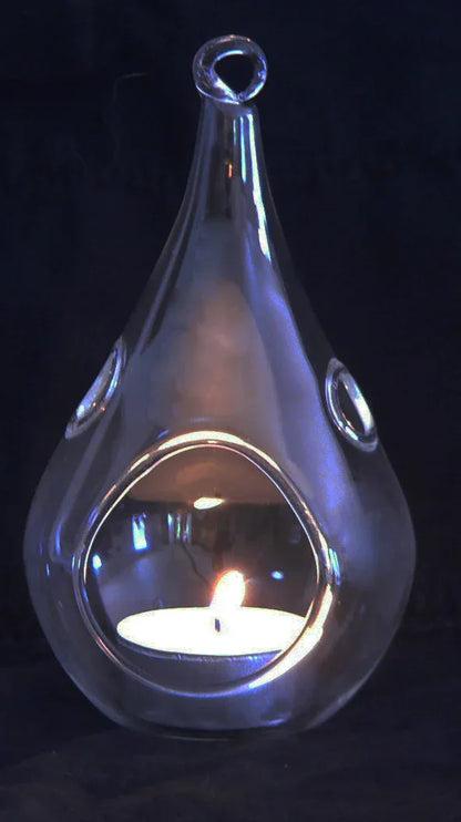 25 Bulk Pack of Hanging Clear Glass Tealight Candle Holder Tear Drop Pear Hour Glass Shape - 20cm High Terrarium Plant Mini Garden Holder Decoration Craft Gift - Mekamart Australia