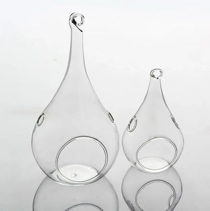 25 Bulk Pack of Hanging Clear Glass Tealight Candle Holder Tear Drop Pear Shape - 12cm High - Terrarium Plant Mini Garden Holder Decor - Mekamart Australia