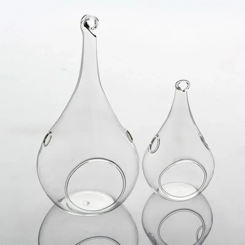 50 Wholesale Pack of Hanging Clear Glass Tealight Candle Holder Tear Drop Pear Shape - 12cm High - Terrarium Plant Mini Garden Holder Decor - Mekamart Australia