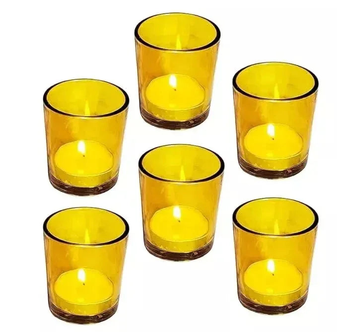 40 Bulk Yellow Glass Votive Candle Holders Table Centreoieces Xmas Wedding Anniversary Event Recption Party Function or Home Decor - Mekamart Australia