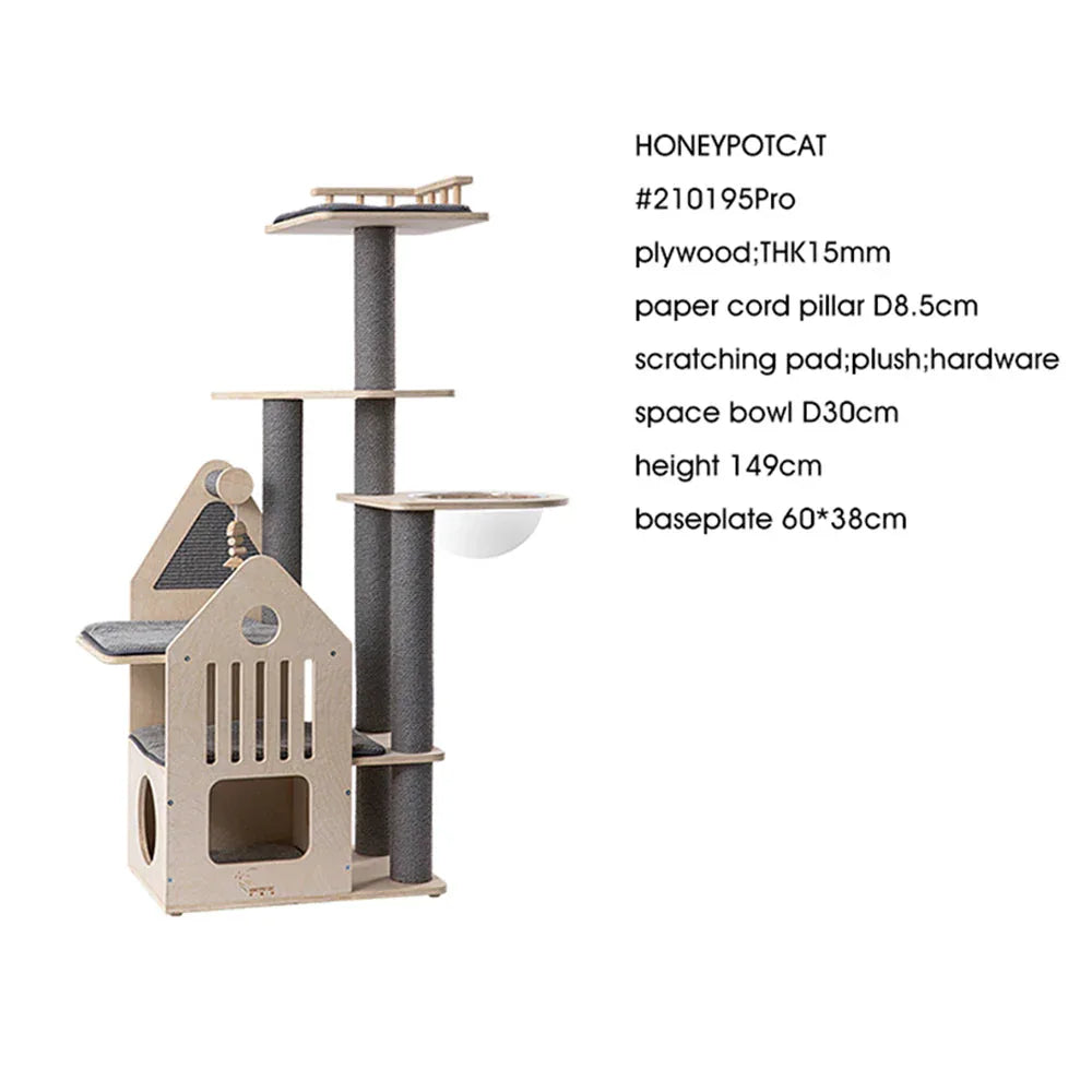 HONEYPOTCAT Grand Cat Mansion With Space Capsule - 148cm - Mekamart Australia