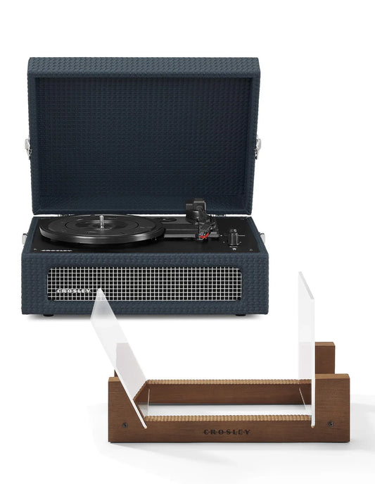 Crosley Voyager Bluetooth Portable Turntable + Bundled Crosley Record Storage Display Stand - Navy
