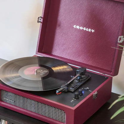 Crosley Voyager Bluetooth Portable Turntable + Entertainment Stand Bundle  - Burgundy
