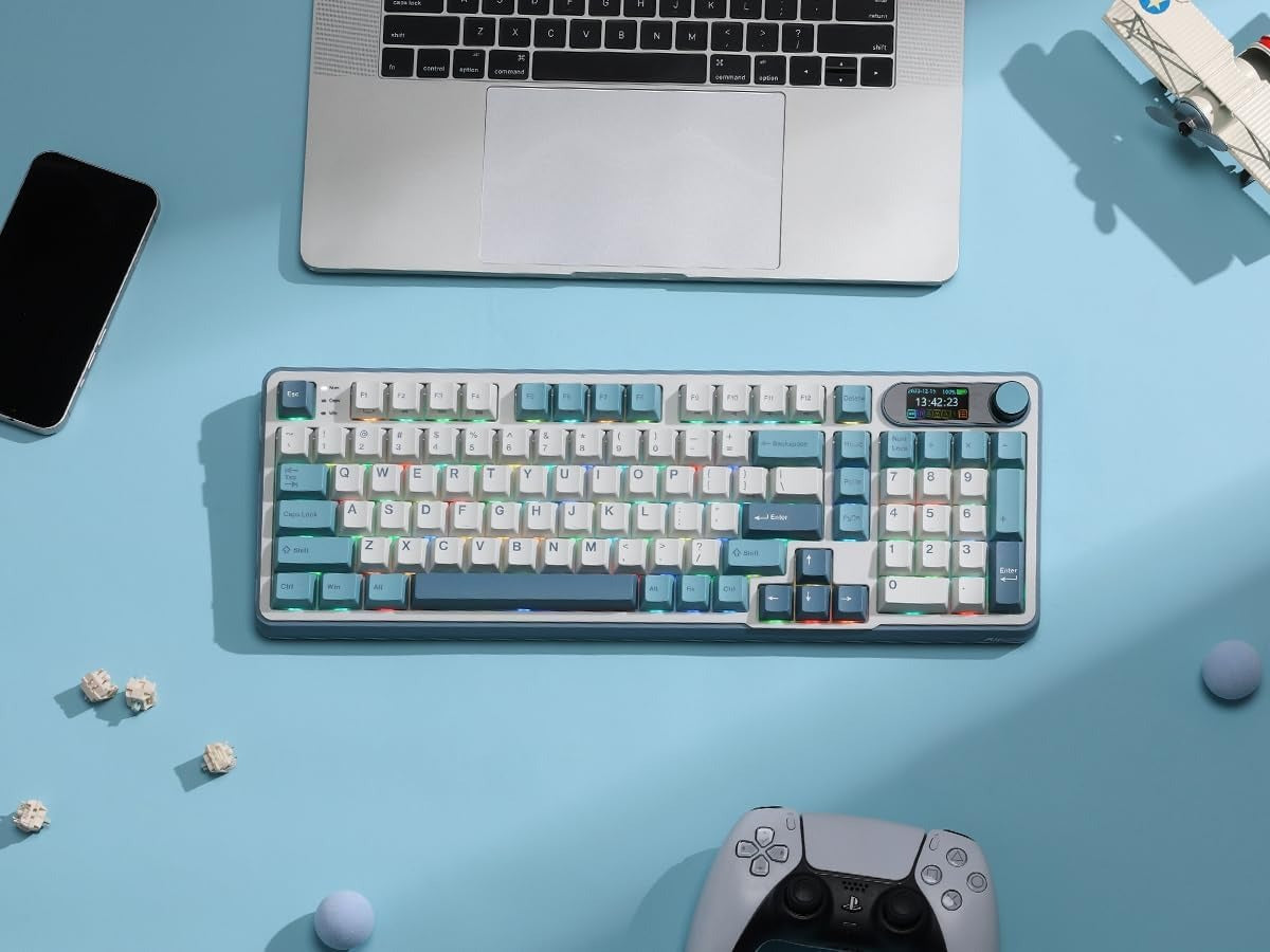 RK ROYAL KLUDGE S98 Mechanical Keyboard w/Smart Display & Knob, Top Mount 96% Wireless Mechanical Keyboard BT/2.4G/USB-C, Hot Swappable, Pale Green Switch 98 Keys