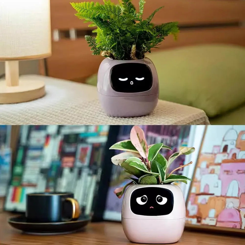 Intelligent Flower Pot, Electronic Bud, Maintenance Plant Assistant, Fun Interactive Flower Pot, Indoor Green Planting Monitoring, LCD Screen Display, Cell Phone APP Connection (Pink) - Mekamart Australia