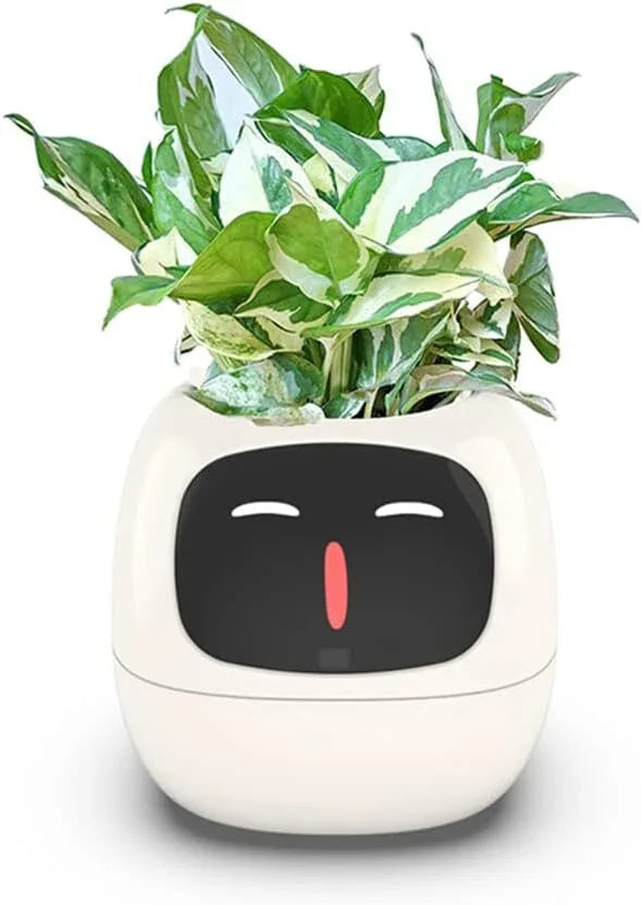 Intelligent Flower Pot, Electronic Bud, Maintenance Plant Assistant, Fun Interactive Flower Pot, Indoor Green Planting Monitoring, LCD Screen Display, Cell Phone APP Connection (White) - Mekamart Australia