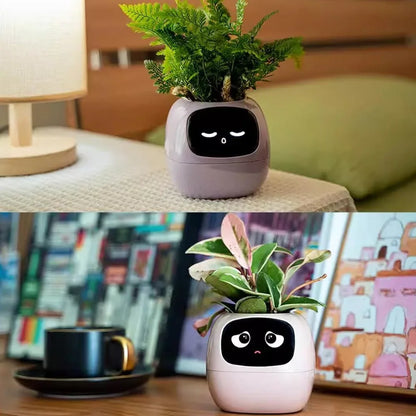Intelligent Flower Pot, Electronic Bud, Maintenance Plant Assistant, Fun Interactive Flower Pot, Indoor Green Planting Monitoring, LCD Screen Display, Cell Phone APP Connection (White) - Mekamart Australia