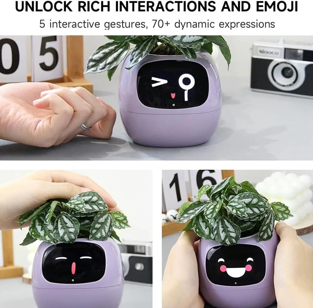 Intelligent Flower Pot, Electronic Bud, Maintenance Plant Assistant, Fun Interactive Flower Pot, Indoor Green Planting Monitoring, LCD Screen Display, Cell Phone APP Connection (White) - Mekamart Australia