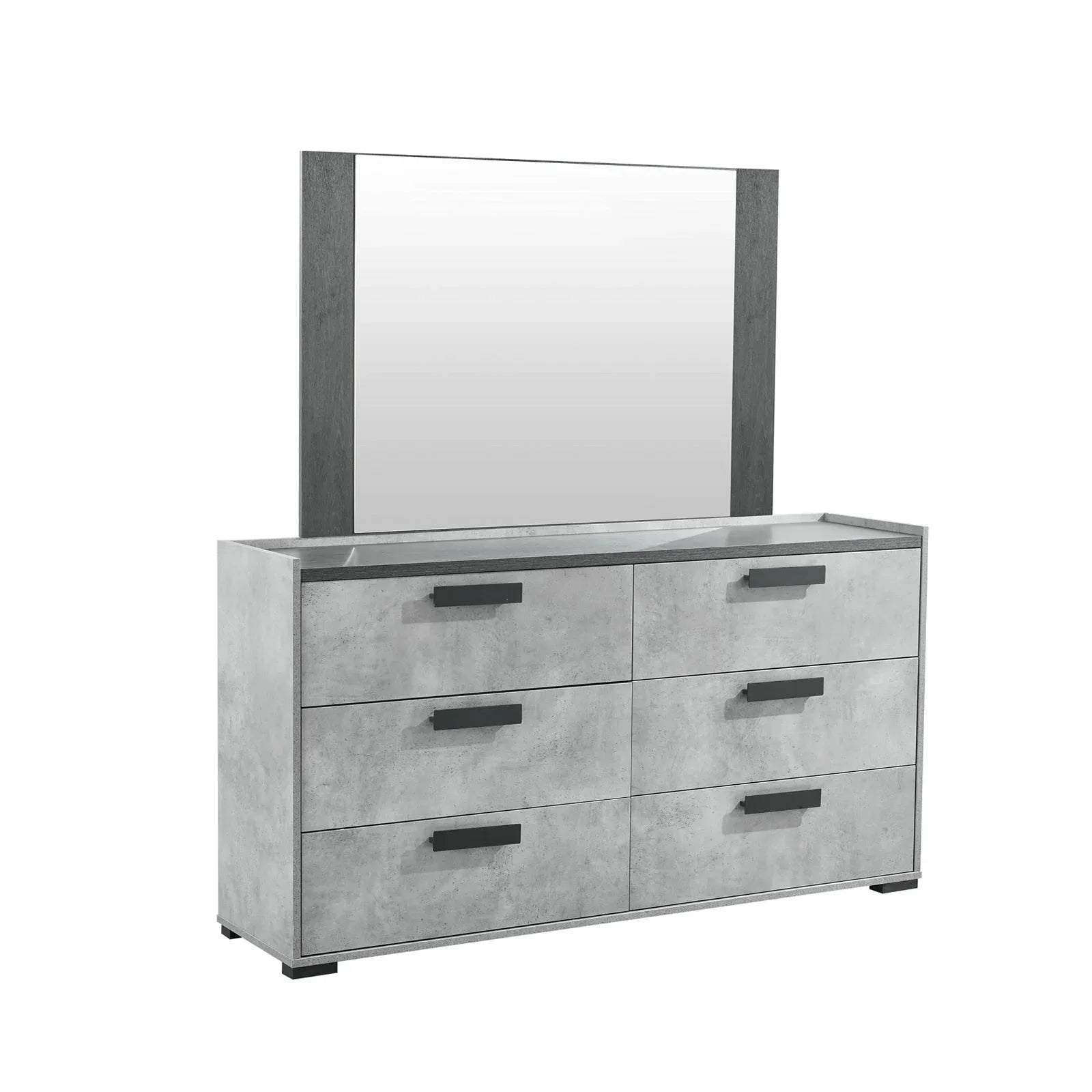 Queen 4 Pcs Bedroom Suite with Dresser Fabric Upholstery MDF Combination of Black & Cement Colour - Mekamart Australia