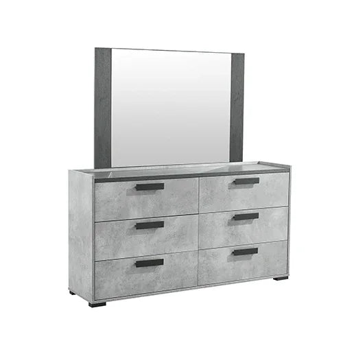 Queen 4 Pcs Bedroom Suite with Dresser Fabric Upholstery MDF Combination of Black & Cement Colour - Mekamart Australia