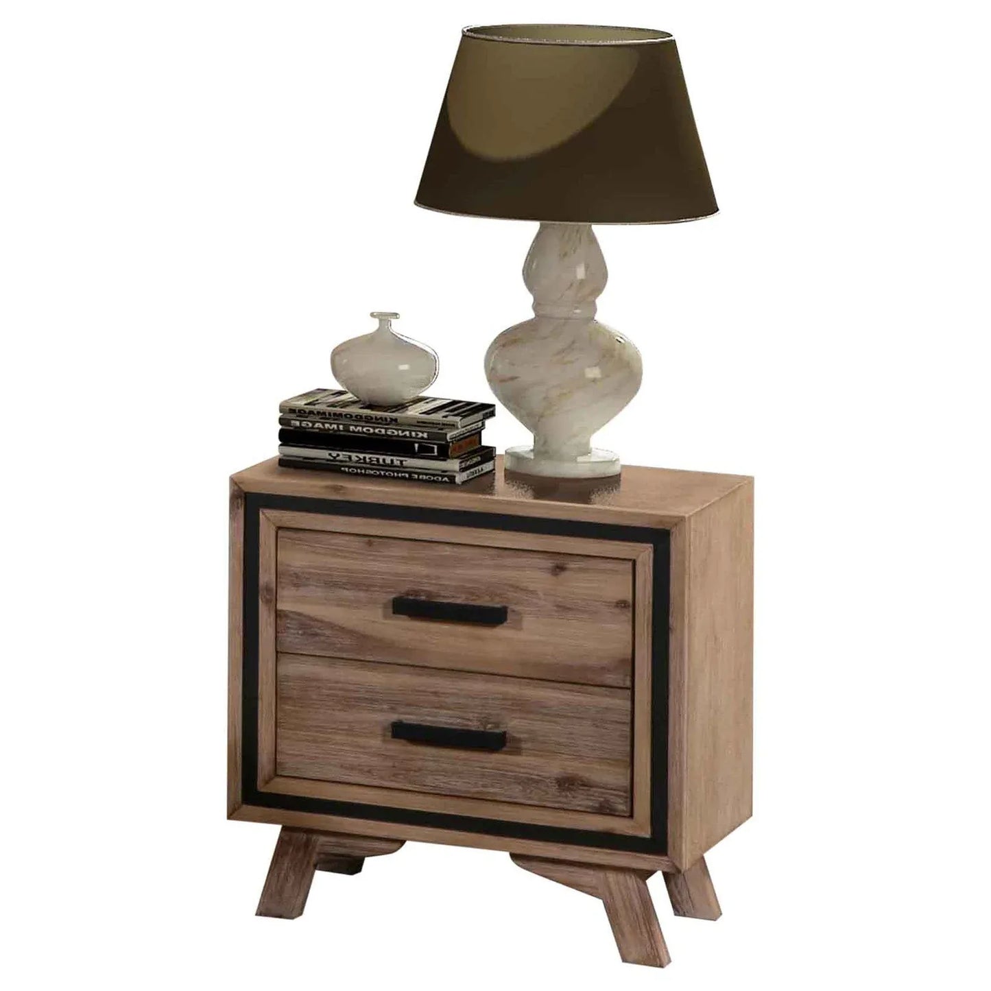 5 Pieces Bedroom Suite Queen Size Silver Brush in Acacia Wood Construction Bed, Bedside Table, Tallboy & Dresser - Mekamart Australia