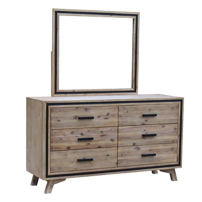 5 Pieces Bedroom Suite Queen Size Silver Brush in Acacia Wood Construction Bed, Bedside Table, Tallboy & Dresser - Mekamart Australia