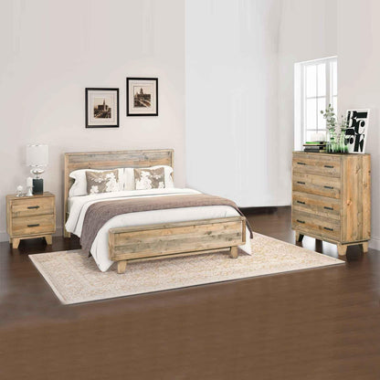 4 Pieces Bedroom Suite Double Size in Solid Wood Antique Design Light Brown Bed, Bedside Table & Tallboy - Mekamart Australia
