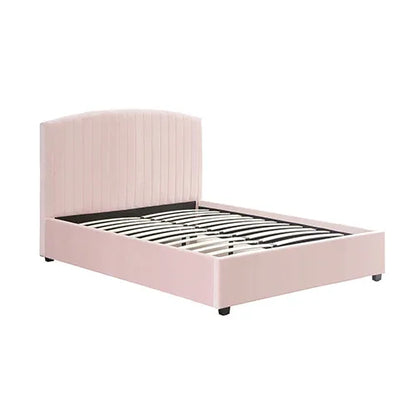 Camelia King Single Size Bed Frame Pink Velvet Upholstery High Headboard Quality Slats Metal Structure - Mekamart Australia