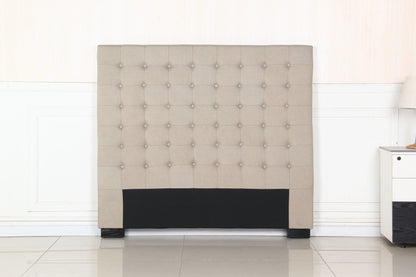 Bed Head Double Beige Headboard Upholstery Fabric Tufted Buttons - Mekamart Australia
