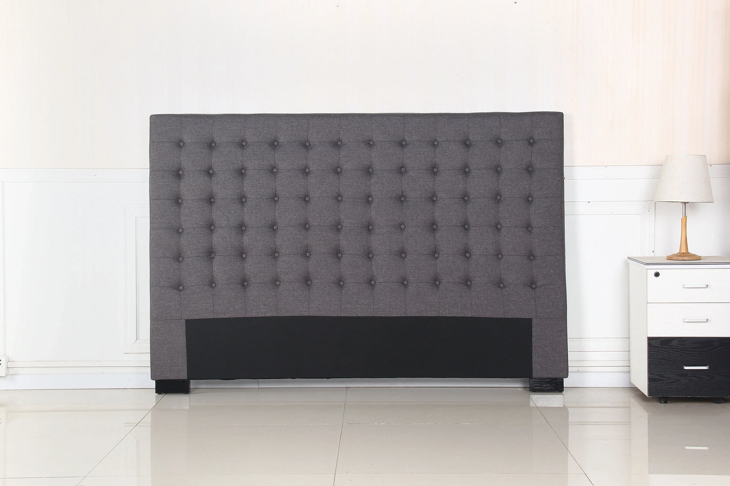 Bed Head King Charcoal Headboard Upholstery Fabric Tufted Buttons - Mekamart Australia