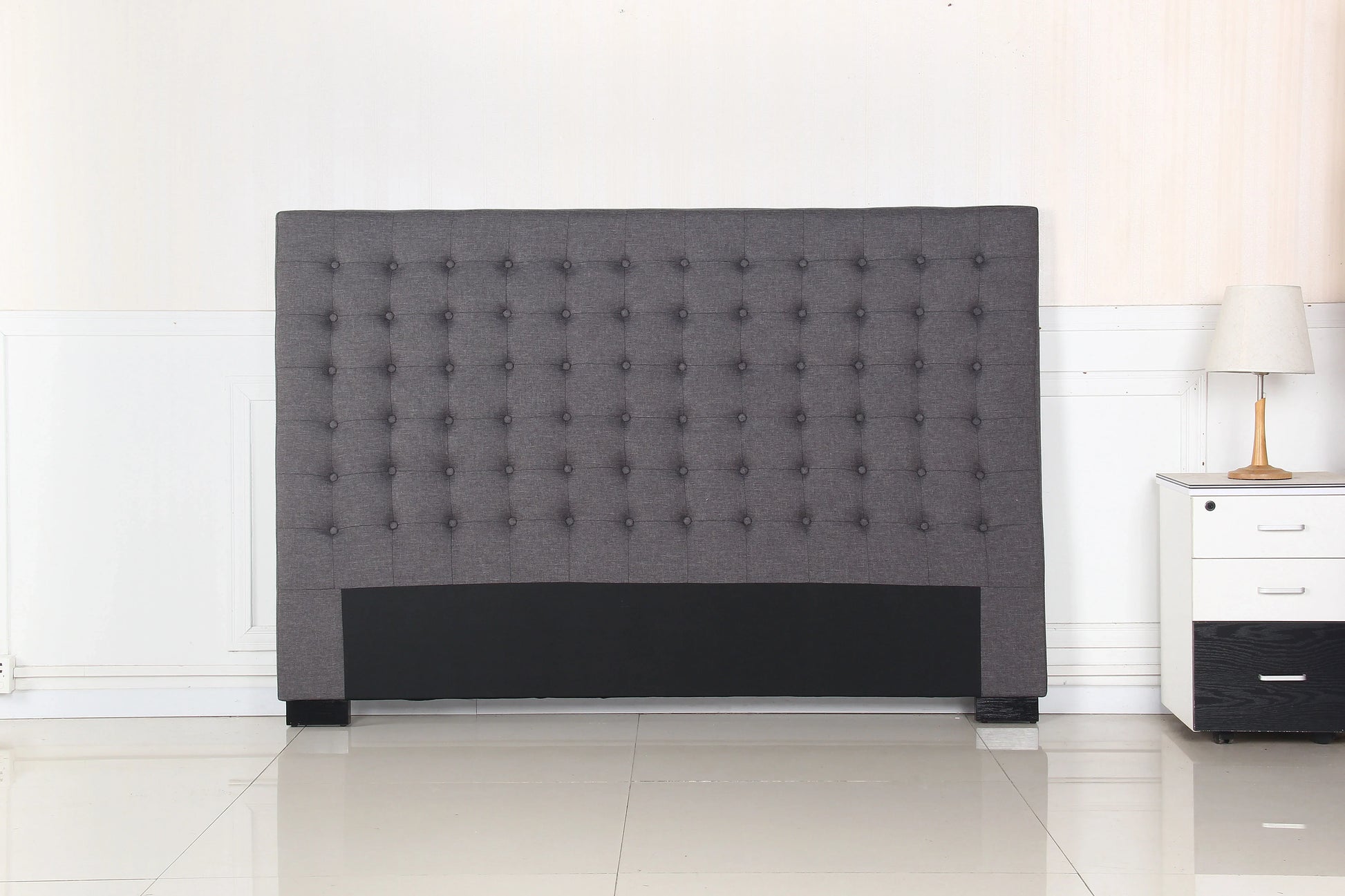 Bed Head King Charcoal Headboard Upholstery Fabric Tufted Buttons - Mekamart Australia