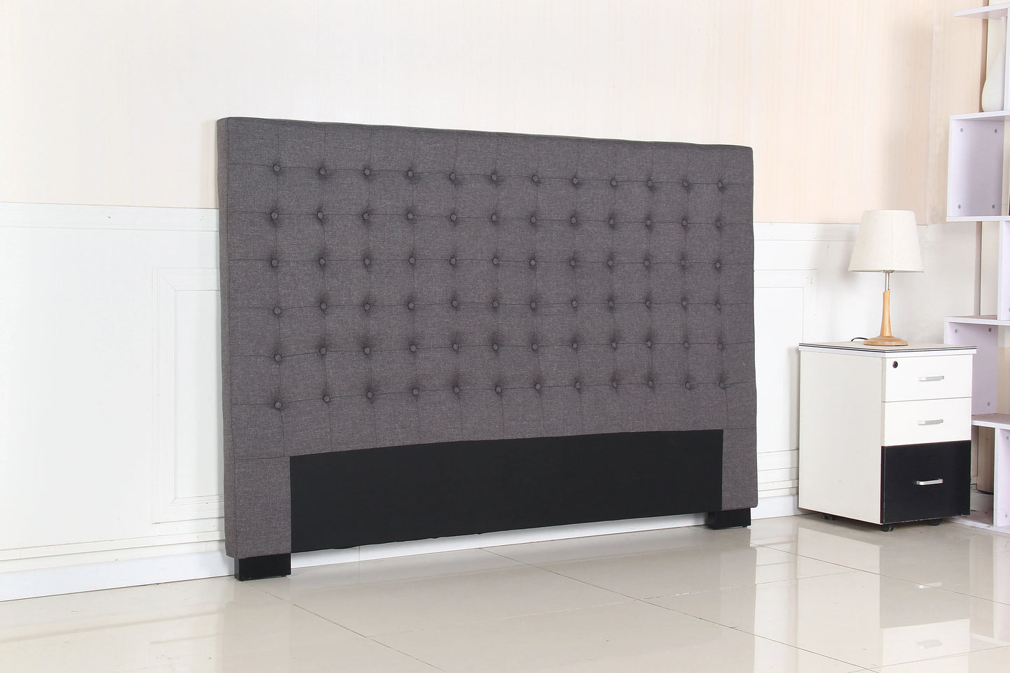 Bed Head King Charcoal Headboard Upholstery Fabric Tufted Buttons - Mekamart Australia
