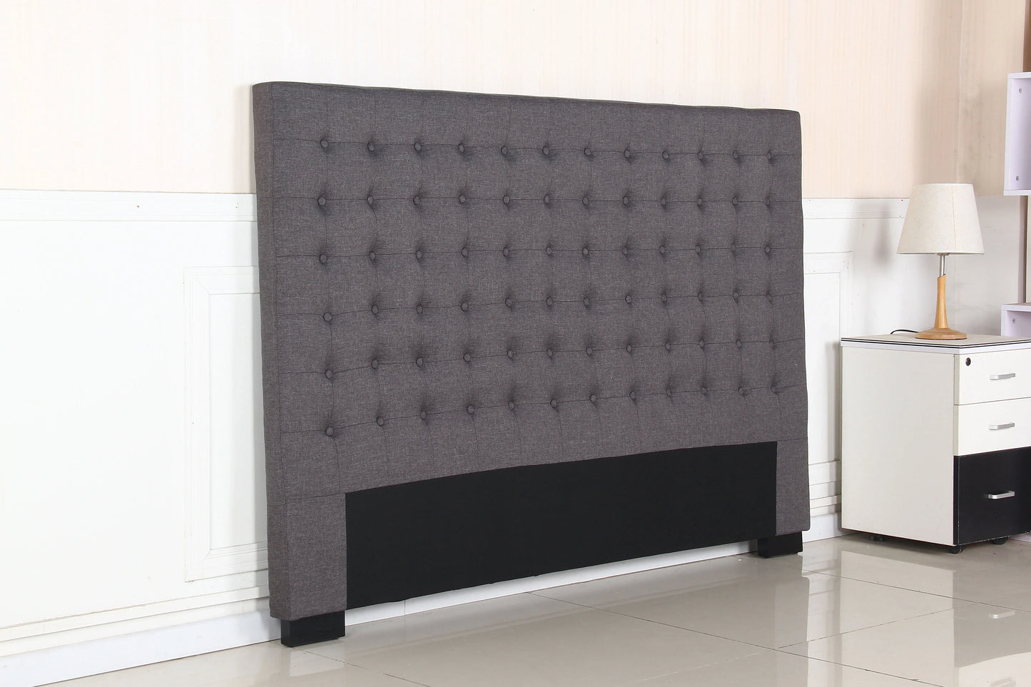 Bed Head King Charcoal Headboard Upholstery Fabric Tufted Buttons - Mekamart Australia