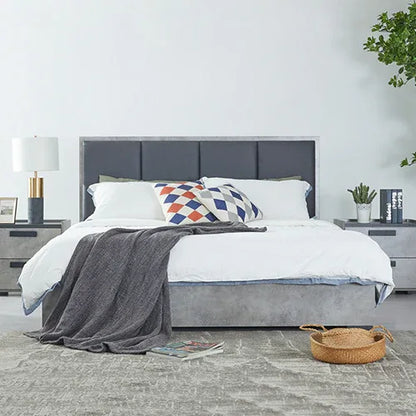 Queen Bed Frame Fabric Upholstery MDF in Cement Colour - Mekamart Australia