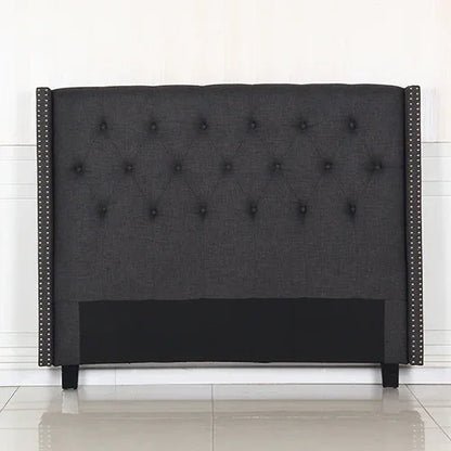 Bed Head Queen Charcoal Headboard Upholstery Fabric Studded Buttons - Mekamart Australia