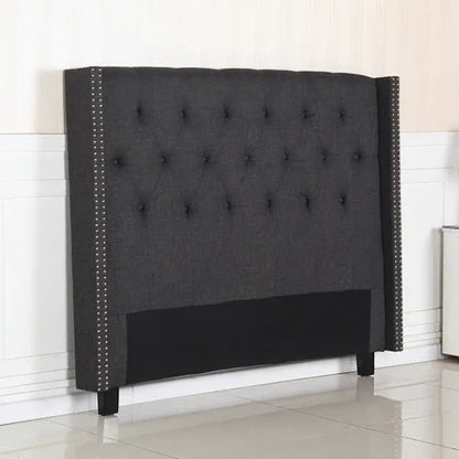 Bed Head Queen Charcoal Headboard Upholstery Fabric Studded Buttons - Mekamart Australia