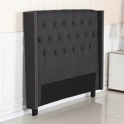 Bed Head Queen Charcoal Headboard Upholstery Fabric Studded Buttons - Mekamart Australia