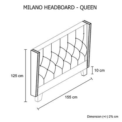 Bed Head Queen Charcoal Headboard Upholstery Fabric Studded Buttons - Mekamart Australia