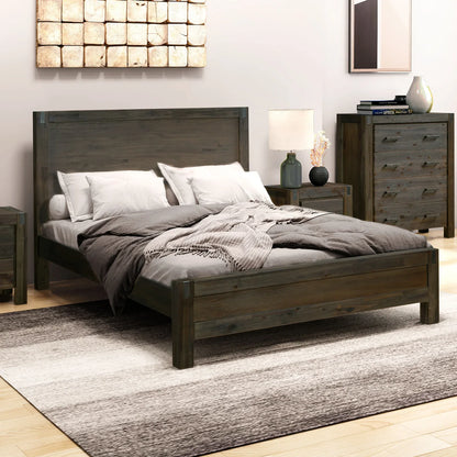 Bed Frame Double Size in Solid Wood Veneered Acacia Bedroom Timber Slat in Chocolate - Mekamart Australia