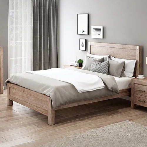 Bed Frame King Size in Solid Wood Veneered Acacia Bedroom Timber Slat in Oak - Mekamart Australia