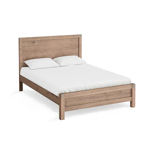 Bed Frame King Size in Solid Wood Veneered Acacia Bedroom Timber Slat in Oak - Mekamart Australia