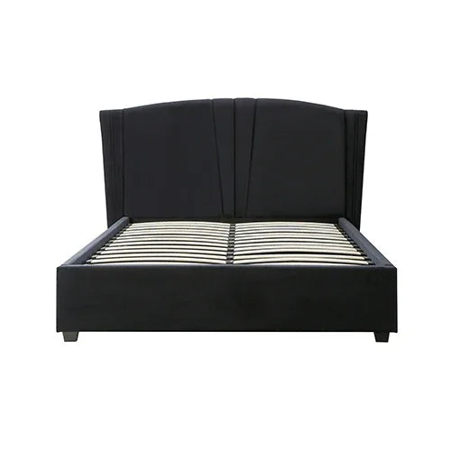 Roman Bed Frame Double Size Black Velvet Fabric with Gas Lift plywood metal structure - Mekamart Australia