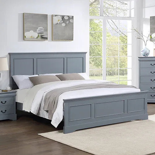 King Bed Frame in Solid Wood with Slats Support in Grey colour - Mekamart Australia