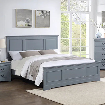 King Bed Frame in Solid Wood with Slats Support in Grey colour - Mekamart Australia