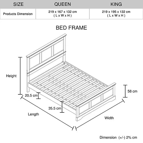 King Bed Frame in Solid Wood with Slats Support in Grey colour - Mekamart Australia