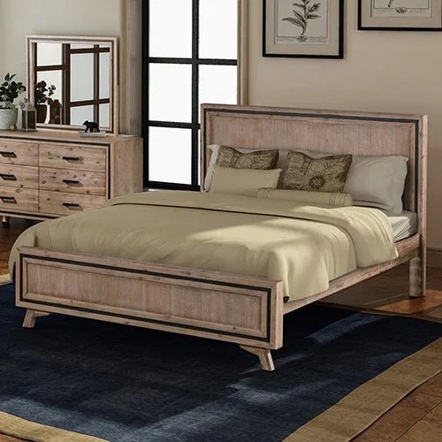Queen Size Silver Brush Bed Frame in Acacia Wood Construction - Mekamart Australia