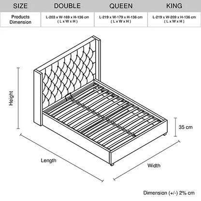 Veronica Bed Frame King Size Winged Grey Linen Fabric Seam Grid Pattern with gas lift plywood metal structure - Mekamart Australia