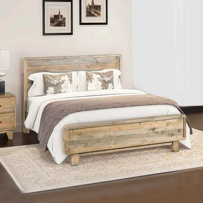 Double Size Wooden Bed Frame in Solid Wood Antique Design Light Brown - Mekamart Australia