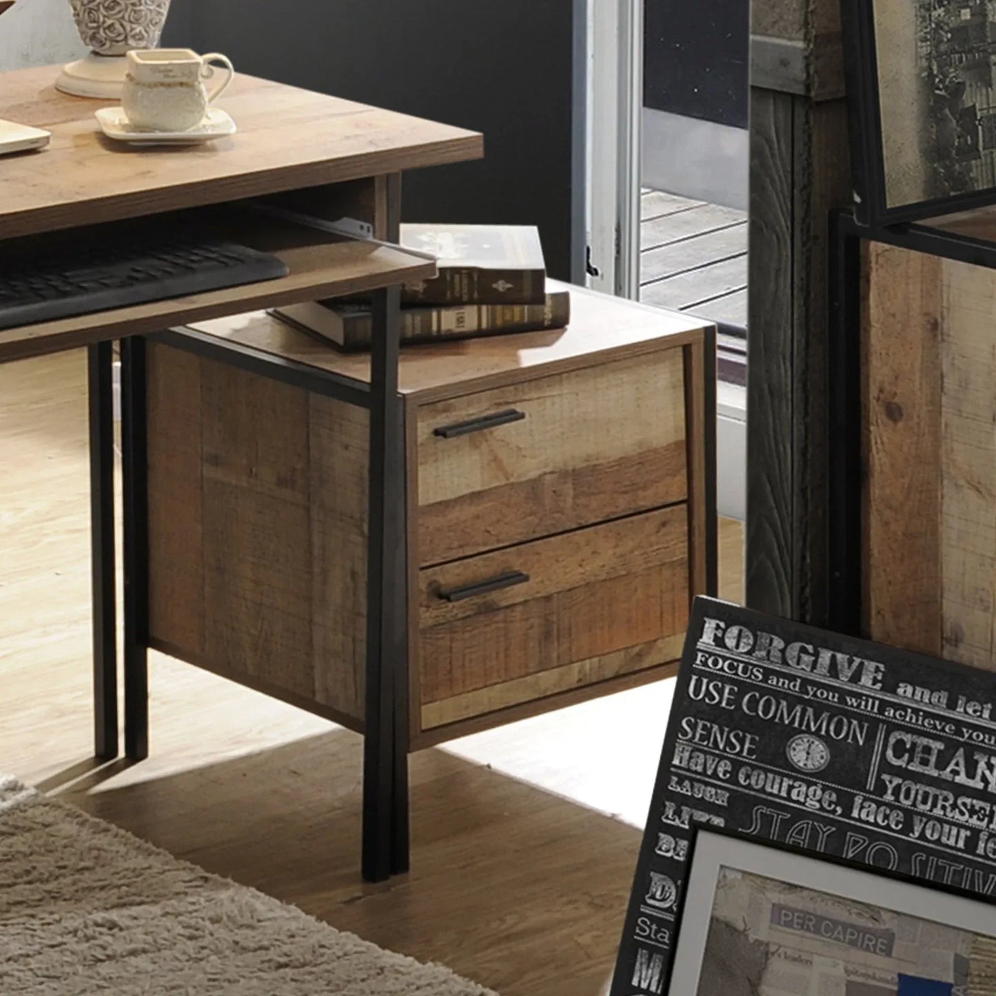 Bedside Table 2 drawers Night Stand Particle Board Construction in Oak Colour - Mekamart Australia