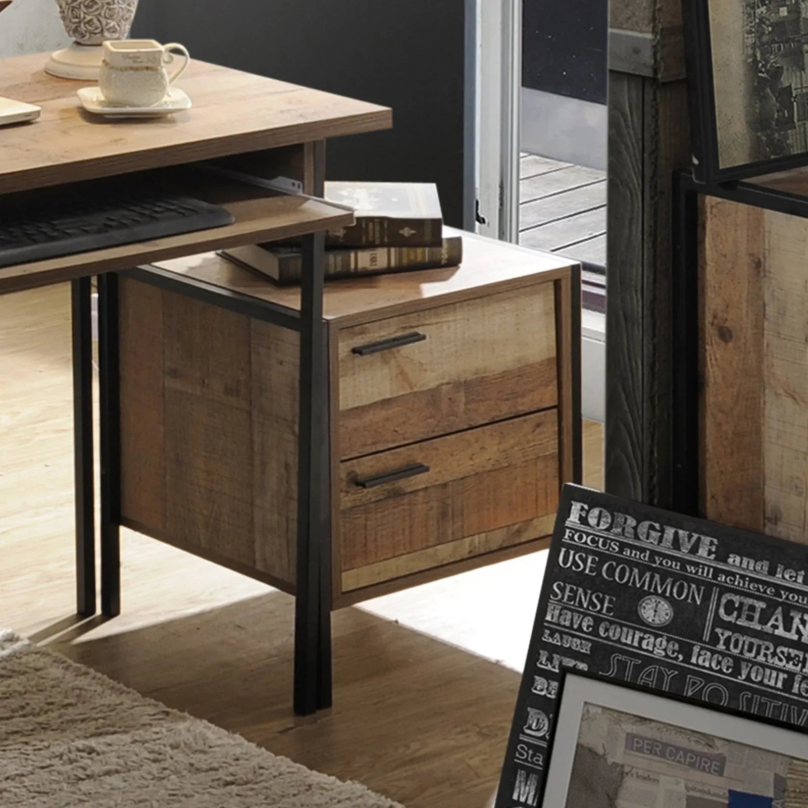 Bedside Table 2 drawers Night Stand Particle Board Construction in Oak Colour - Mekamart Australia