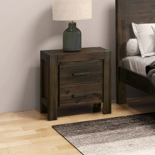 Bedside Table 2 drawers Night Stand Solid Wood Acacia Storage in Chocolate Colour - Mekamart Australia